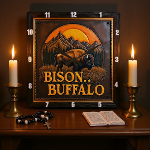 Bison Buffalo Majestic Bison Quadratische Wanduhr