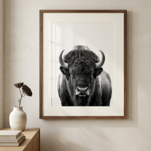 Bison Buffalo Modernes Portrait Schwarz-weiß Poster