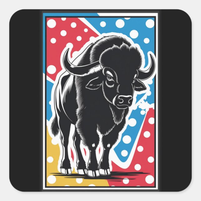 Bison - Buffalo Pop Art Quadratischer Aufkleber (Vorderseite)