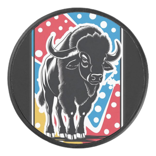 Bison - Buffalo Pop Art Vintag Retro Eishockey Puck (Vorderseite)