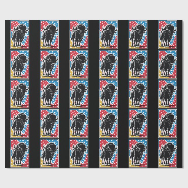 Bison - Buffalo Pop Art Vintag Retro Geschenkpapier (Flach)