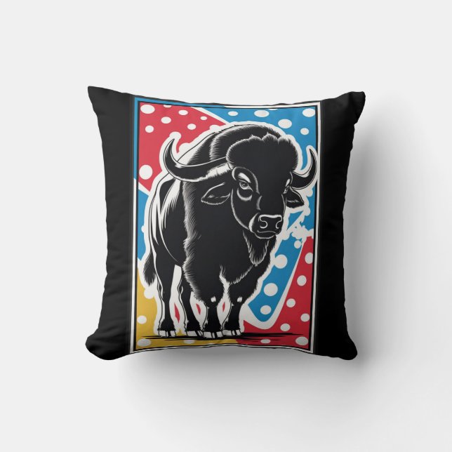 Bison - Buffalo Pop Art Vintag Retro Kissen (Vorderseite)