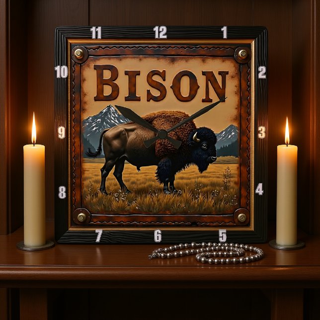 Bison Buffalo Quadratische Wanduhr (Von Creator hochgeladen)