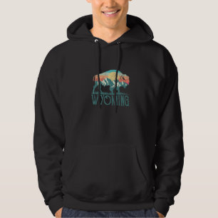 Bison Buffalo Retro Mountains Wy Wyoming Hoodie