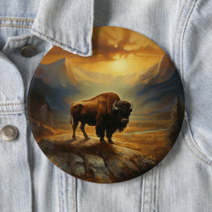 Bison Buffalo Sunset View Button