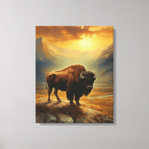 Bison Buffalo Sunset View Leinwanddruck