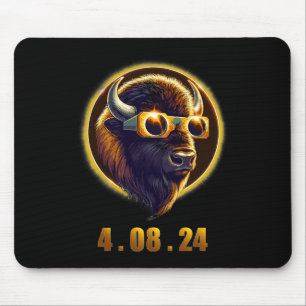 Bison Buffalo Wearing Gles Solar 2024 Eclipse Mousepad
