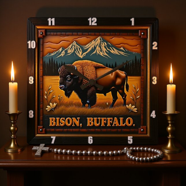 Bison Buffalo Western Bison Quadratische Wanduhr (Von Creator hochgeladen)