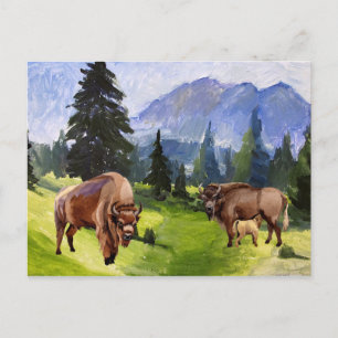 Bison Büffel Aquarell Landschaft Feiertagspostkarte