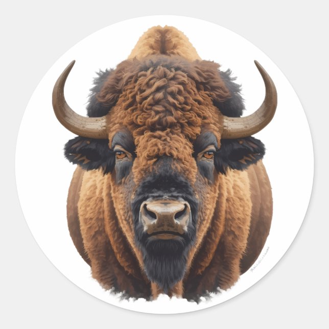 Bison / Büffel Runder Aufkleber (Vorderseite)