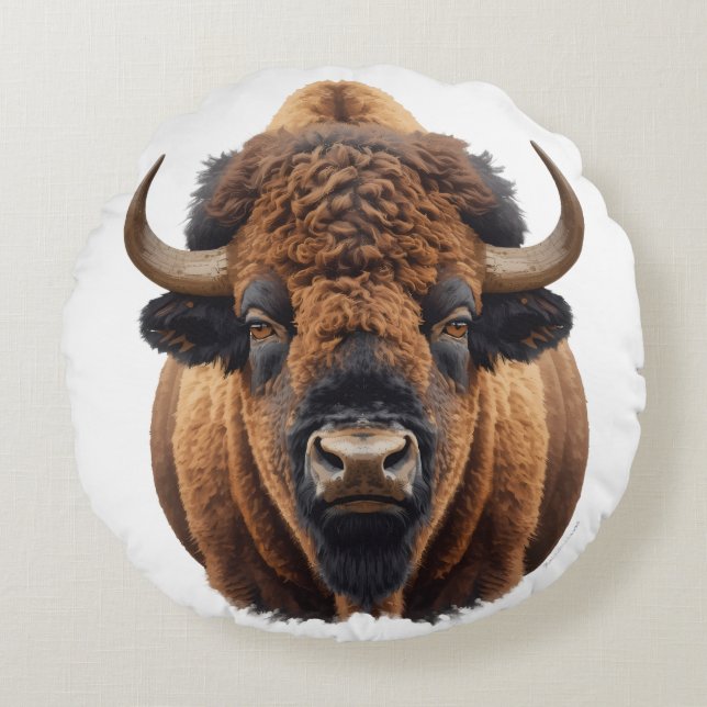 Bison / Büffel Rundes Kissen (Vorderseite)