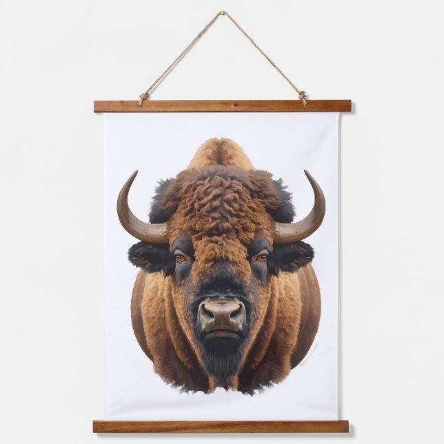 Bison / Büffel Wandteppich Mit Holzrahmen (Vorderseite)