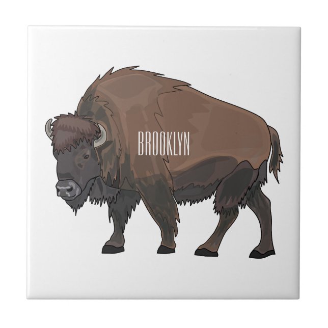 Bison-Cartoon-Abbildung Fliese (Vorderseite)