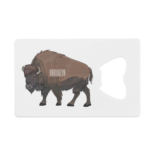 Bison-Cartoon-Abbildung Geldbeutel Flaschenöffner (Vorderseite (Horizontal))