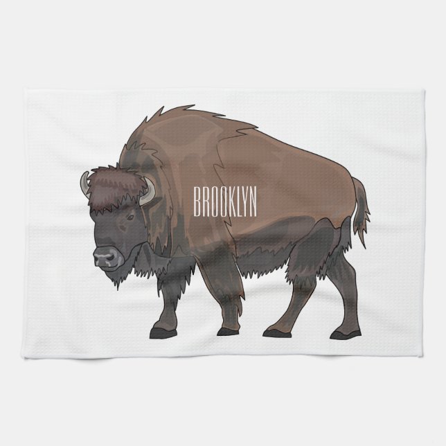 Bison-Cartoon-Abbildung Geschirrtuch (Horizontal)