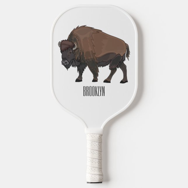 Bison-Cartoon-Abbildung Pickleball Schläger (Vorderseite)