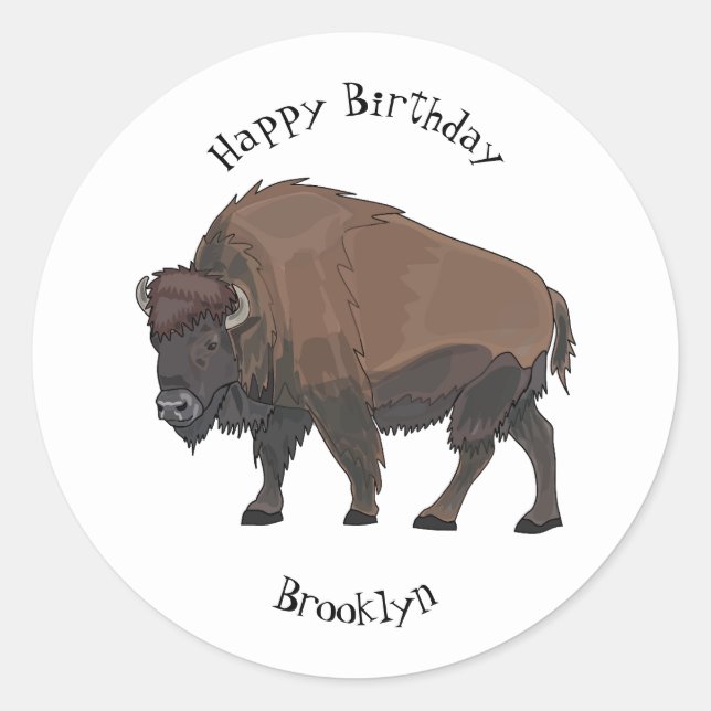 Bison-Cartoon-Abbildung Runder Aufkleber (Vorderseite)