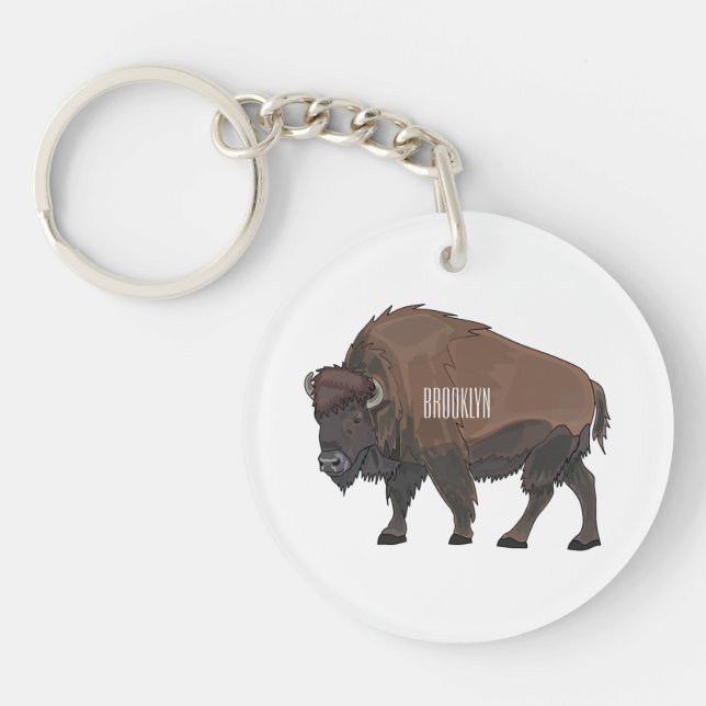 Bison-Cartoon-Abbildung Schlüsselanhänger (Vorderseite)