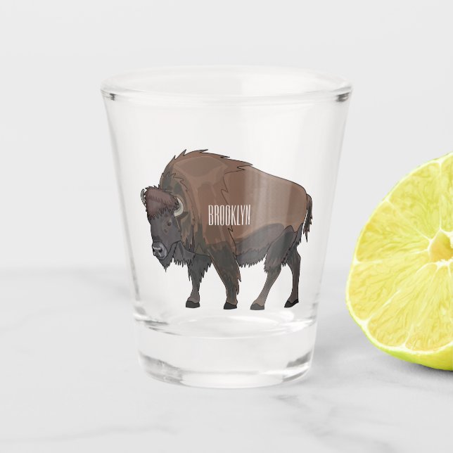 Bison-Cartoon-Abbildung Schnapsglas (Vorderseite)