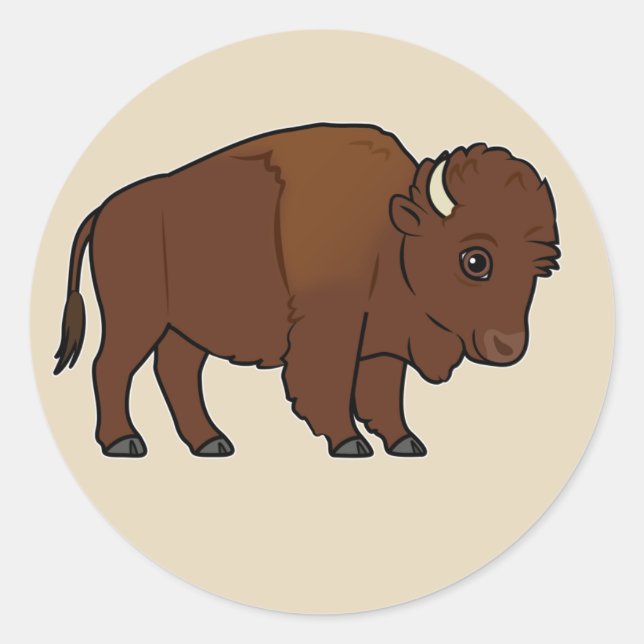 Bison Cartoon Runder Aufkleber (Vorderseite)