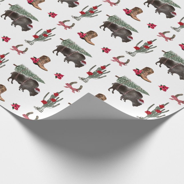 Bison Christmas Tree Ranch Wild West Christmas Wra Geschenkpapier (Ecke)