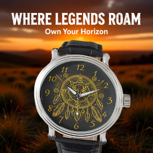 Bison Design mit Federn und geometrischen Mustern Armbanduhr