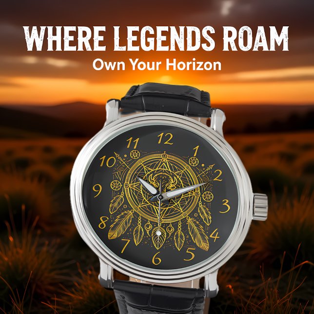 Bison Design mit Federn und geometrischen Mustern Armbanduhr (Von Creator hochgeladen)