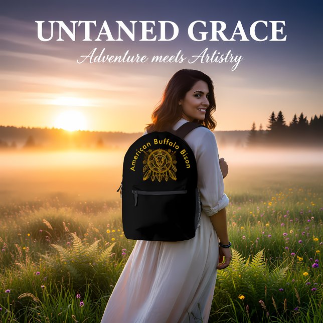 Bison Design mit Federn und geometrischen Mustern Bedruckter Rucksack (Von Creator hochgeladen)