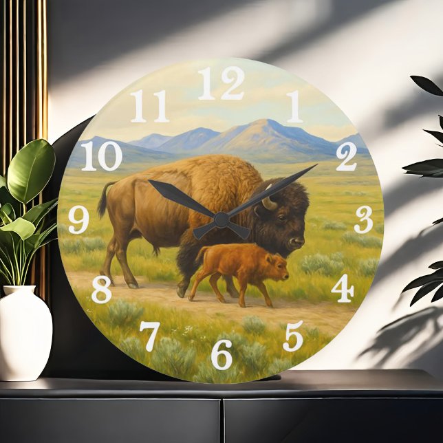 Bison duo in golden prairie große wanduhr (Von Creator hochgeladen)