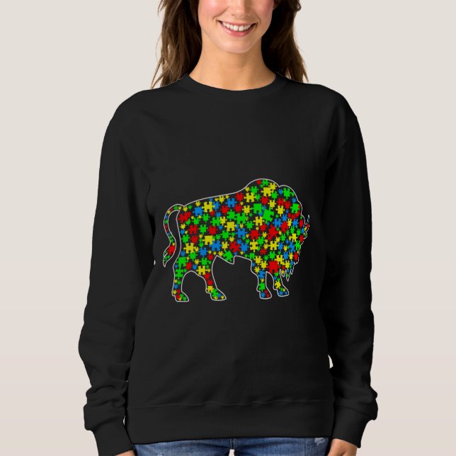 Bison Funny Puzzle Animes Autismus Bewusstsein Sweatshirt (Vorderseite)