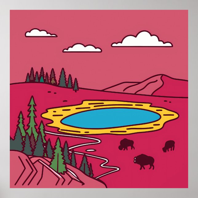 Bison Graze by Geothermal Pool in Yellowstone Poster (Vorne)