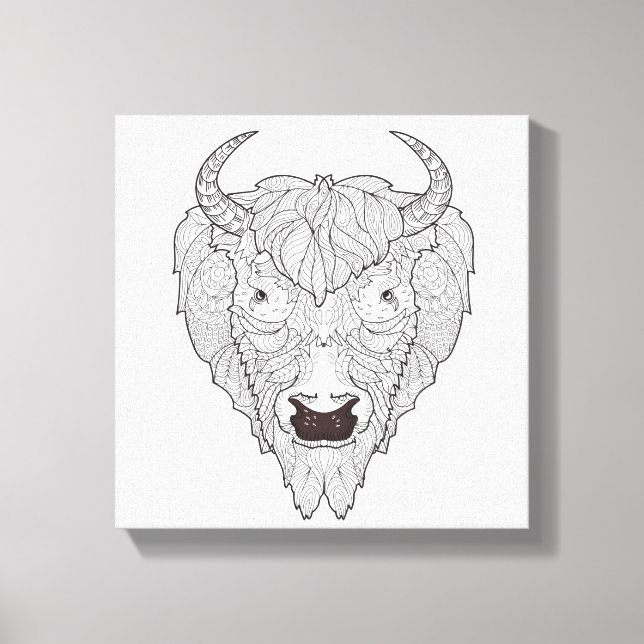 Bison Head Doodle 6 Leinwanddruck (Vorderseite)