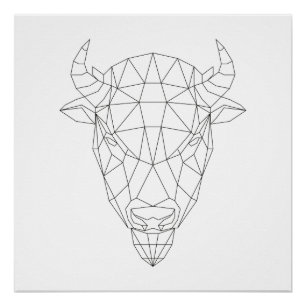 Bison Head Geometrie Schwarz & Weiß Moderne Kunst Poster
