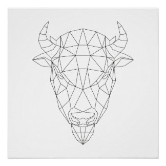 Bison Head Geometrie Schwarz & Weiß Moderne Kunst Poster