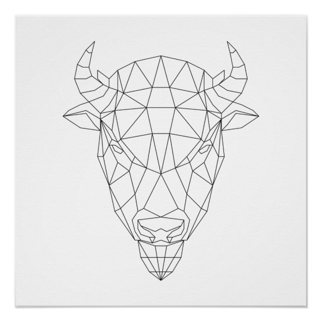 Bison Head Geometrie Schwarz & Weiß Moderne Kunst Poster (Vorderseite)