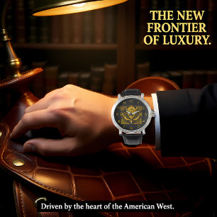 Bison Head Silhouette gegen Gebirgslandschaft Armbanduhr