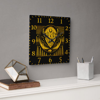 Bison Head Silhouette gegen Gebirgslandschaft Quadratische Wanduhr