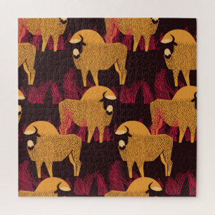 Bison hohes Gras: Feldmuster. Puzzle
