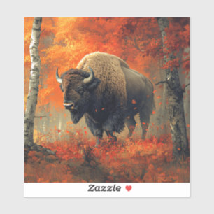 Bison im Herbstwald Artwork Aufkleber