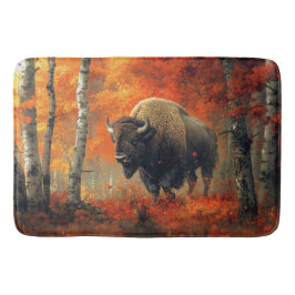Bison im Herbstwald Artwork Badematte