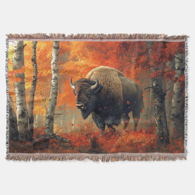 Bison im Herbstwald Artwork Decke (Vorderseite)