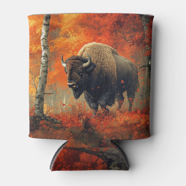 Bison im Herbstwald Artwork Dosenkühler (Vorderseite)