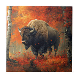 Bison im Herbstwald Artwork Fliese