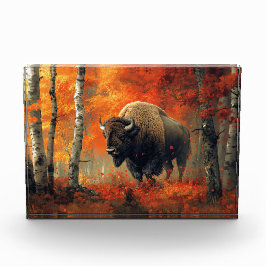 Bison im Herbstwald Artwork Fotoblock