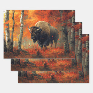 Bison im Herbstwald Artwork Geschenkpapier Set