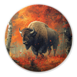 Bison im Herbstwald Artwork Keramikknauf