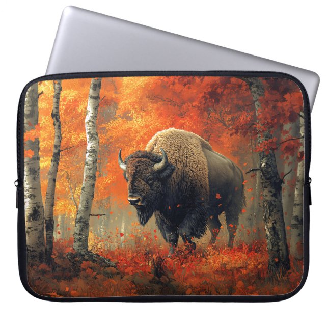 Bison im Herbstwald Artwork Laptopschutzhülle (Vorderseite)