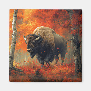 Bison im Herbstwald Artwork Magnet