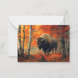 Bison im Herbstwald Artwork Mitteilungskarte