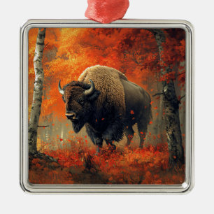 Bison im Herbstwald Artwork Ornament Aus Metall